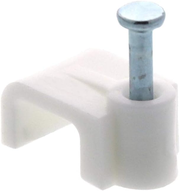 Secure 8mm White Flat Nail Cable Clip for Coax, Ethernet, and Telephone Cable Management - 100 Pack
