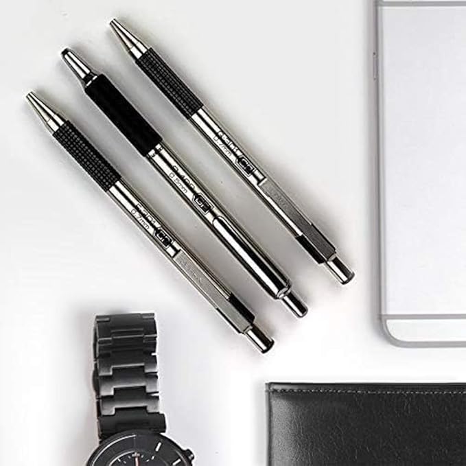Zebra Pen G-301 Retractable Gel Pen, 0.7mm Medium Point, Stainless Steel Barrel, Textured Grip, Easy Glide Ink Provides a Smooth and Skipless Writing Experience, Black Ink, 12-Pack (41310)