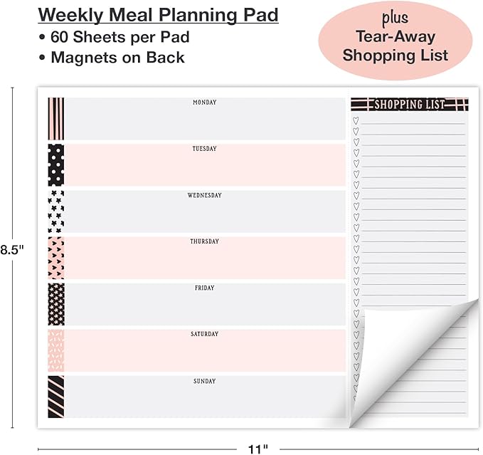 Global Printed Products 8.5" x 11" Horizontal Meal Planning Pad, 60-Sheets, Scrapbook