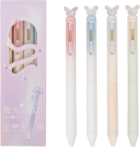 4 Pcs Cute Retractable Pens Butterfly Gel Pen 0.5mm Fine Point Black Ink Smooth Writing Pen Office School Supplies Aesthetic Gradient Pastel Pens for Women Girls (4Pcs Butterfly)