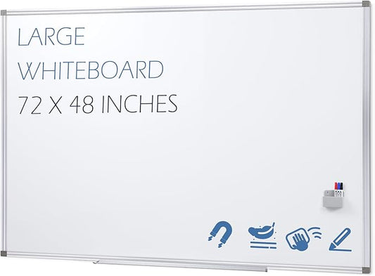 SWANCROWN 72" x 48" Dry Erase Board, Magnetic White Boards for Wall, 4' x 6' Whiteboard with a Long Pen Tray for Classroom and Office