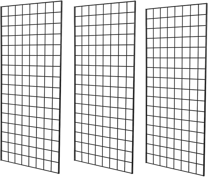 Grid Wall Commercial Grade Gridwall Panels – Heavy Duty Grid Panel for Any Retail Display Wall Grid 2' Width x 4' Height, Black (Pack of 3)