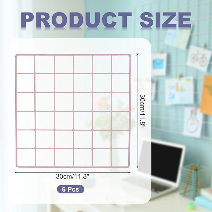 PATIKIL 12x12 in Wall Grid Panel, 6 Pack Wire Grid Panel Shelf Board Metal Gridwall Photo Pictures Display Hanging Organizer Mesh Frame Memo Board for Display DIY Craft Shows Home, Pink