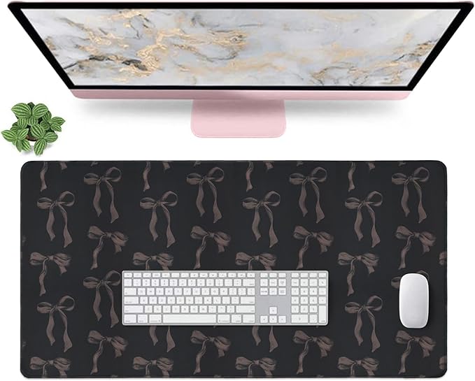 Black Bow Mouse Pad, Extra Large 31.5 x 15.7in Black Mouse Pad with Bows, Full Desk Mat Keyboard Mat Cute Girly Computer Pad Home Office Decor Desktop Cover, Non-Slip Rubber Base Gaming Mousepad