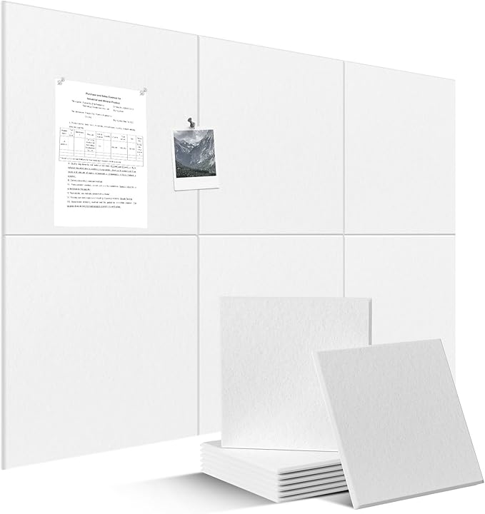 Large Felt Bulletin Board Tiles 36" x 24" Cork Board Alternative 6 Pack with 40 Adhesive Tabs Felt Wall Tiles Cork Boards for Walls Thick Slat Wall Panels for Home Office Classroom Decor