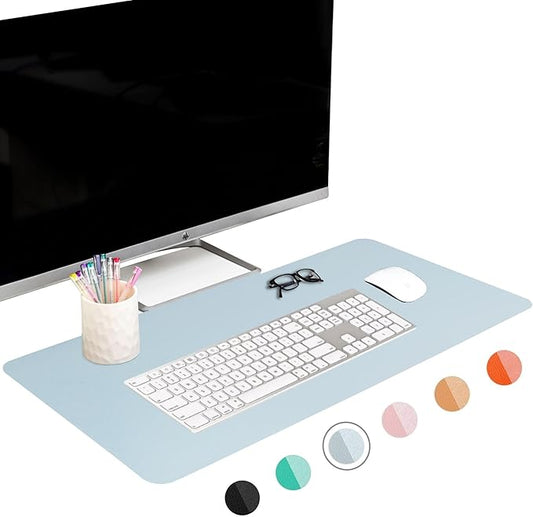 FTC PU Leather Desk Pad & Desk Blotter, Non-Slip Flannelette Base, Stitched Desk Mat for Keyboard, Mouse & Writing, Home or Office (Smokey Blue, 31.5” x 15.75”)