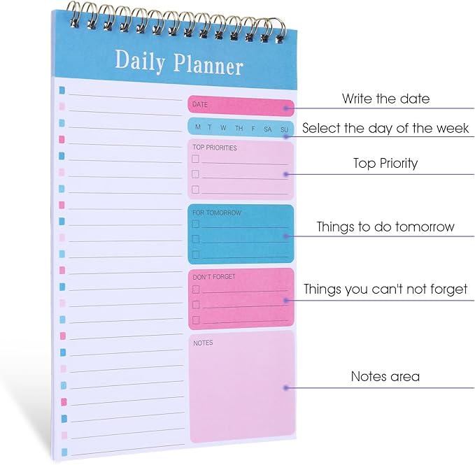 10 Pack Daily To Do List Notepad, Beautiful To Do List Note Pads Set 5" x 8" 30 Sheets Spiral Planner Checklist Notebook Work Notepads for Easy Daily Planning, Office Desk Supplies for Women