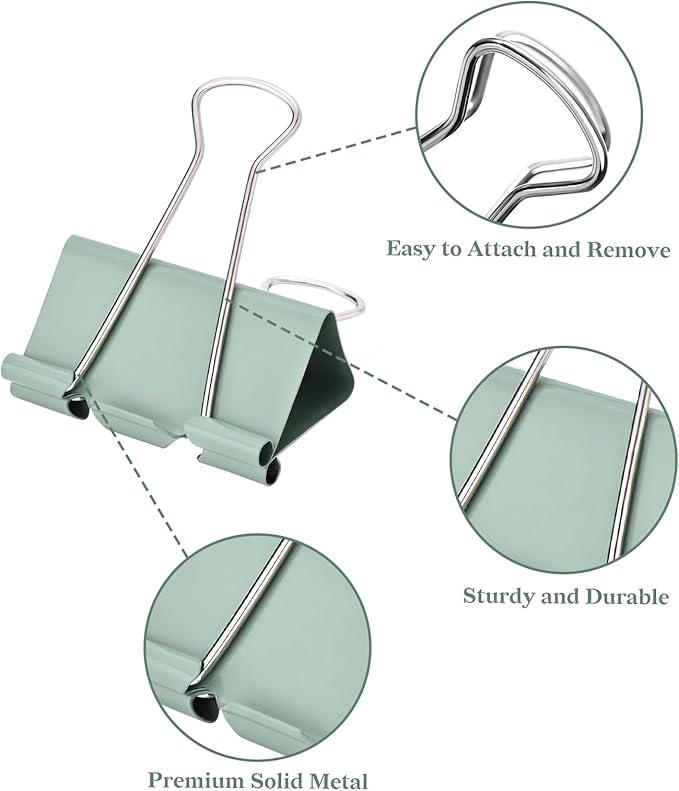 Temiary Aesthetic Binder Clips, 48 Pcs 0.98 Inches Small Metal Binder Clip with Clear Storage Container, Binding Paperwork Clamps for School Teachers Office Supplies (Green)