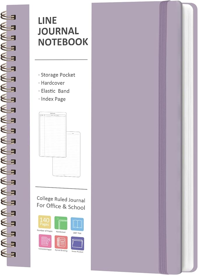 VALOME Journaling Notebooks, A5 Lined Spiral Notebook for Women & Men, 146 Pages College Ruled Hardcover Note Book for Work, Note Taking, Journaling, School, Writing (Purple)