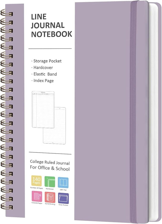 VALOME Journaling Notebooks, A5 Lined Spiral Notebook for Women & Men, 146 Pages College Ruled Hardcover Note Book for Work, Note Taking, Journaling, School, Writing (Purple)