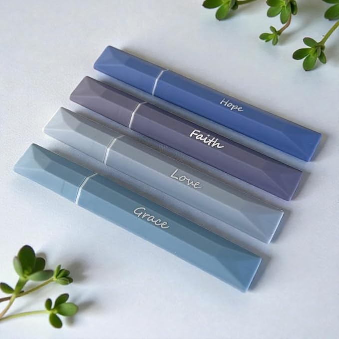 Sixhaven Bible Highlighters No Bleed - Blue - Pastel Highlighters Set of 4 - Chisel Tip Highlighter for Bible Study Supplies - Hope Faith Grace Love Markers - Journaling Supplies for Women & Men