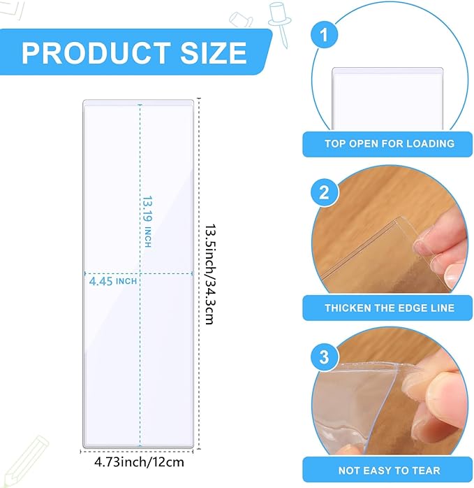 Chinco 30 Pcs Self Adhesive Pockets, Bin Labels for Storage Bins, Clear Pocket Label Sleeves, Plastic Index Card Holder with Top Open for Organizing Bins Box Drawer(13.5 x 4.73 Inch)