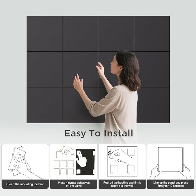 Large Felt Bulletin Board Tiles 48" x 36" Cork Board Alternative 12 Pack with 70 Adhesive Tabs Felt Wall Tiles Cork Boards for Walls Thick Slat Wall Panels for Home Office Classroom Decor