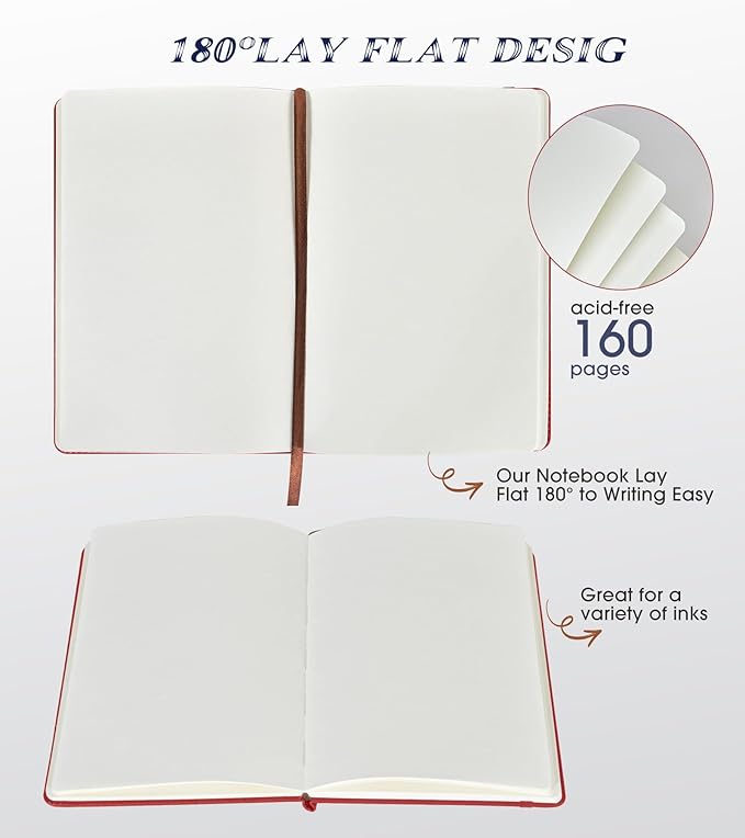 Biuwory Blank Journal Notebook for Women Men, Hardcover Leather Sketchbook 5.7"×8.3", 160 Pages Unlined Sketch book for Drawing, Writing, Travel, School & Work,Journaling Notebooks(Winered)