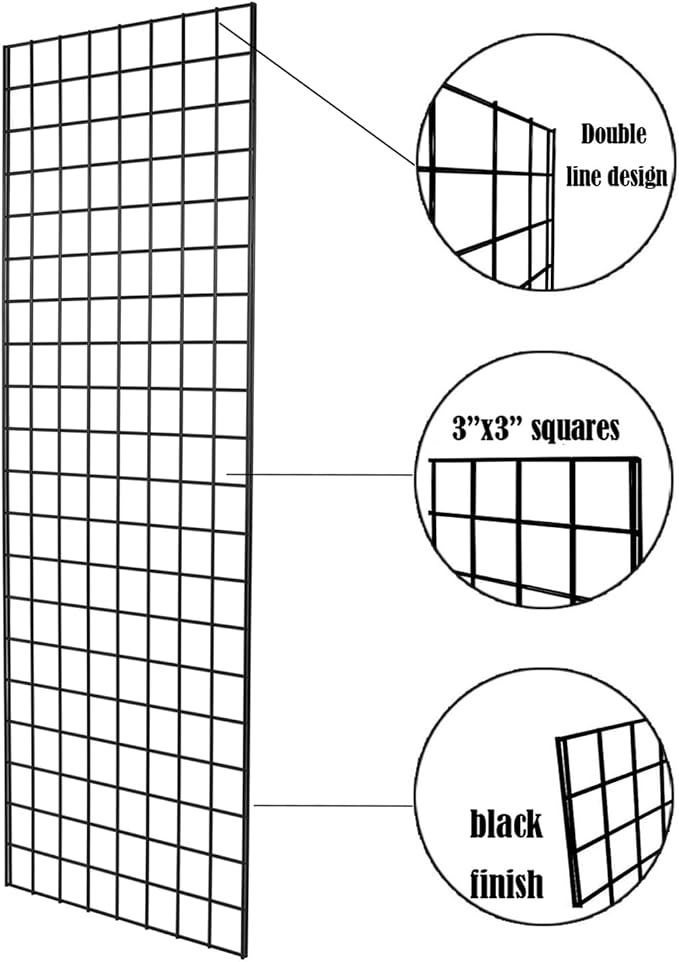 Heavy Duty Gridwall Panels Commercial Grade Grid Panel for Retail Display Wall 2' Width x 5' Height, Black (Pack of 3)