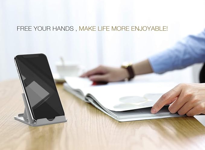 MoKo Phone/Tablet Stand, Foldable Tablet Holder Compatible with iPhone 17/17 Air/17 Pro/17 Pro Max, iPhone 16/Pro/Pro Max/Plus, iPhone 15/Pro/Pro Max/Plus, iPhone 14/Pro/Pro Max/Plus, Gray