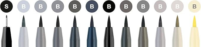 Faber-Castell PITT Artist Brush Pen Set of 12 Grey Colours In a Robust Workstation
