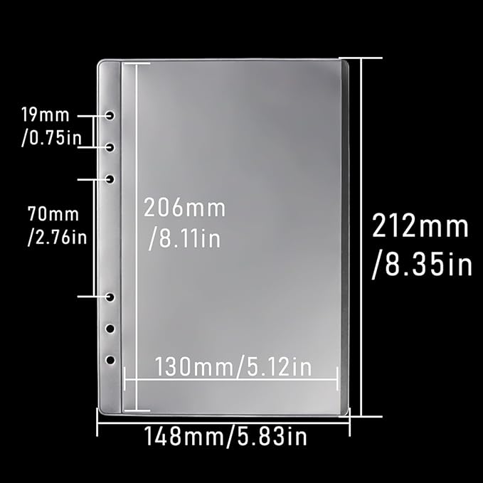 NatSumeBasics 24 A5 Binder Pockets Zipless Budget Envelopes Frost PVC Binder Insert Sleeves 5“ x 8" Sheet Protectors for 6-Ring Planner Accessories Photos Cards Bills Organizer (A5, 24pcs)