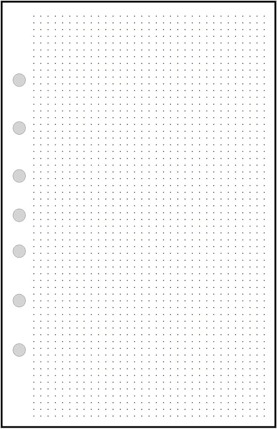 Classic Size Dot Grid Paper Refill, 0.125" (1/8”) Spacing, Sized and Punched with 7 Holes for 7-Ring Notebooks Such as Franklin, etc. (5.5" x 8.5")