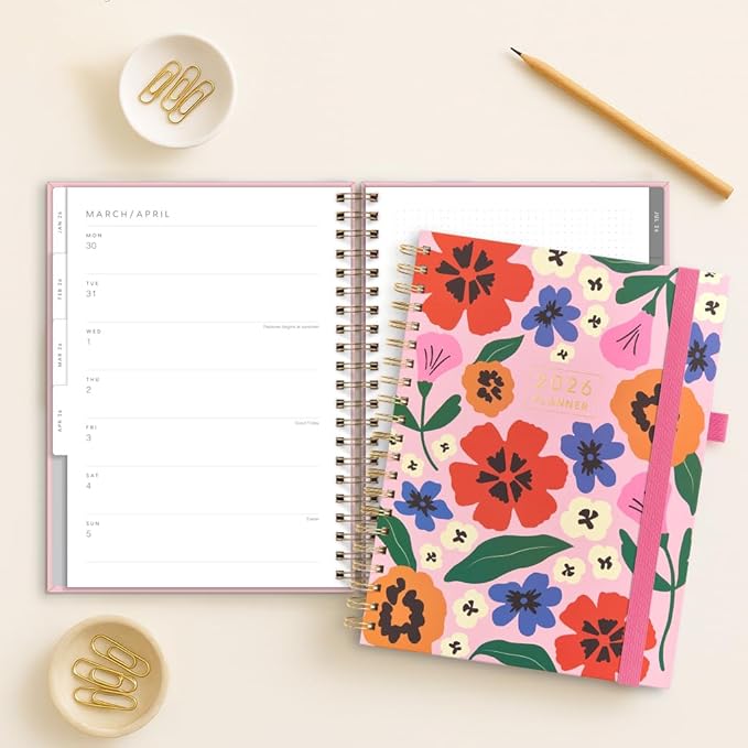 And Per Se 2026 Planner with Pattern, A4 Size-Daily, Weekly & 18-Monthly Planner, Daily Schedule, Monthly Tabs, 100 GSM Thick Paper(Elegant Florals)