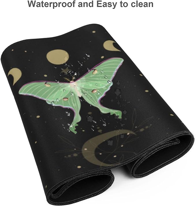 Moon Phase Moth Garden Black XXL XL Large Gaming Mouse Pad for Desk, Non-Slip Long Extended Keyboard Pads Mousepad Rubber Table Mat 31.5 X 11.8 Inch