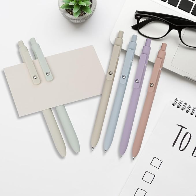 Gel Pens, 6 Pcs 0.5mm Quick Dry Black Ink Smooth Writing Journaling High-End Series Metal Clip Retractable Pen Gifts for Women (Morandi)