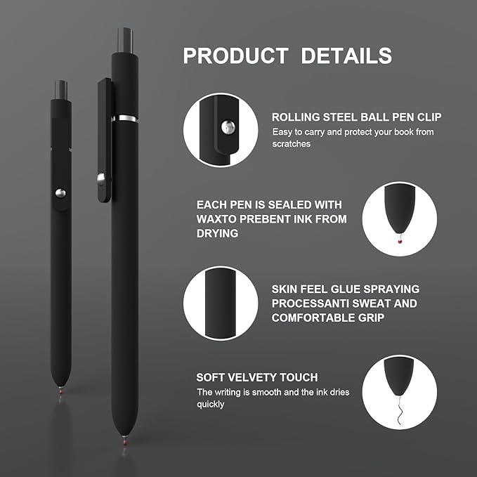 Gel Pens,0.5mm Fine Point Quick Dry Pens Smooth Writing Japanese gel pen,High-End Series Black Ink nurse aesthetic gel pen for Journaling Note Taking(10 Pcs Black Ink- Black shaft pens)