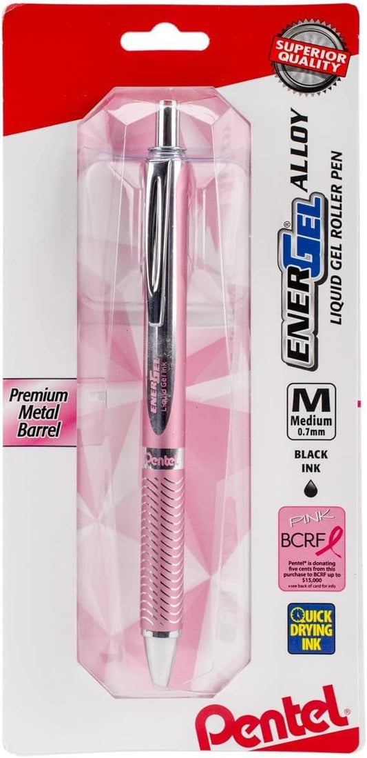Pentel PINK BCA EnerGel Alloy RT Premium Liquid Gel Pen, (0.7mm), Medium Line, Pink Barrel, Black Ink, 1 Pack (BL407PBPA)