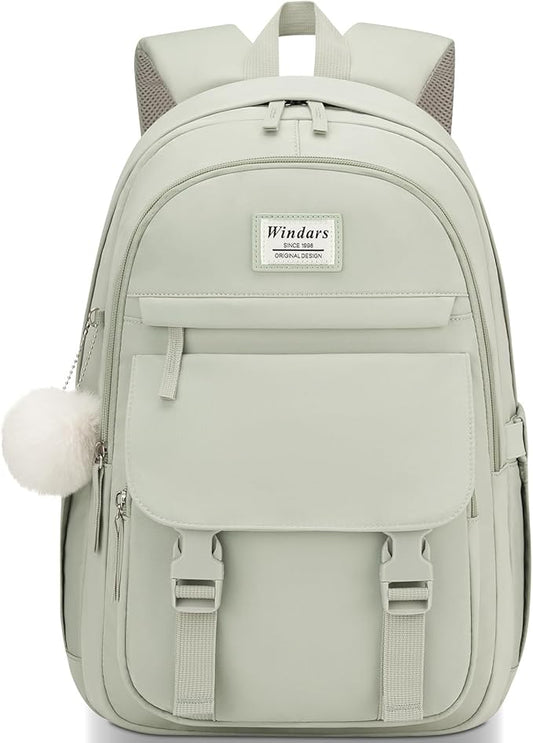 School Backpack for Teen Girls, Cute College Backpacks for Women Students Aesthetic Bookbag Large 15.6 Inch Laptop Bag Middle School Travel Back Pack (Green)