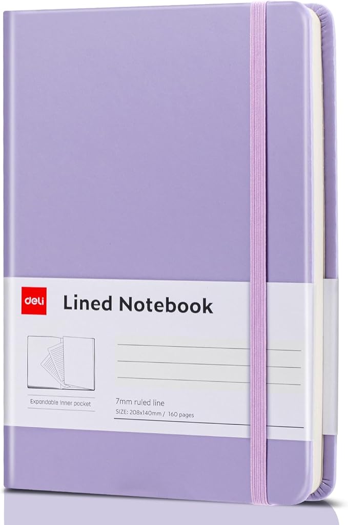 deli A5 Lined Journal Notebook, 160 Pages Hardcover Writing Notebook, 5.5"x8.2" College Ruled Notebook for Office, School, Work Notes (Purple)