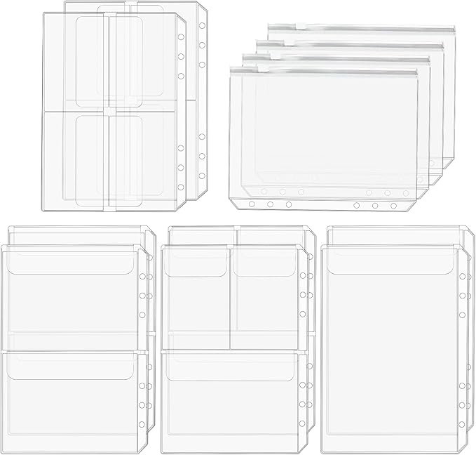 Premium Clear Binder Zipper Folders - 12PCS A5 Size 6 Holes Binder Inserts, Document Filing Bags for 6-Ring Notebook Loose Leaf Bags