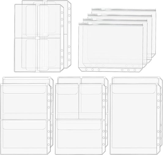 Premium Clear Binder Zipper Folders - 12PCS A5 Size 6 Holes Binder Inserts, Document Filing Bags for 6-Ring Notebook Loose Leaf Bags