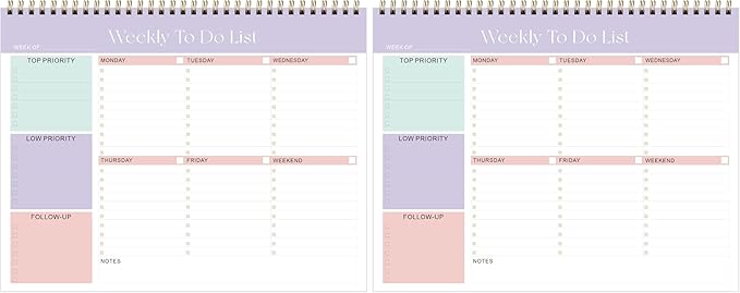 Weekly To Do List Notepad, Undated Planner with 52 Sheets (8.5''x11''), Desk Weekly Planner for Women & Man, Home School & Work (Pack of 2)
