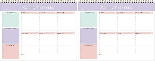 Weekly To Do List Notepad, Undated Planner with 52 Sheets (8.5''x11''), Desk Weekly Planner for Women & Man, Home School & Work (Pack of 2)