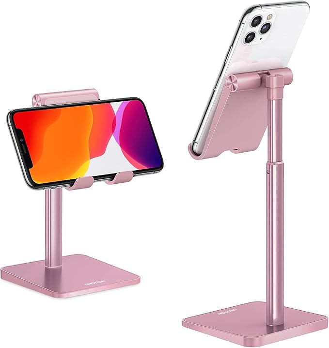 Cell Phone Stand, OMOTON Adjustable Angle Height Desk Phone Dock Holder for iPhone Air/17 Pro Max/XS Max/XR, Samsung Galaxy S20 / S10 / S9 / S8 and Other Phones (3.5-7.0-Inch), Rose Gold