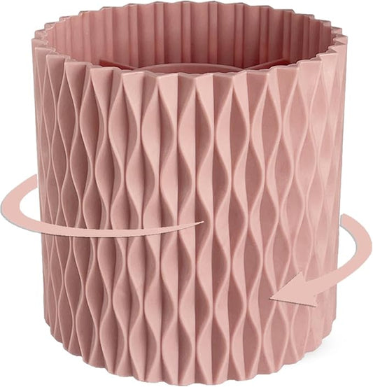 Rotating Pencil Holder for Desk, 5 Slots Unique Pink Organizer Easthetic Desktop Supplies and Accessories for Women Girls, Pen Cup Caddy for Office Home Art Supply