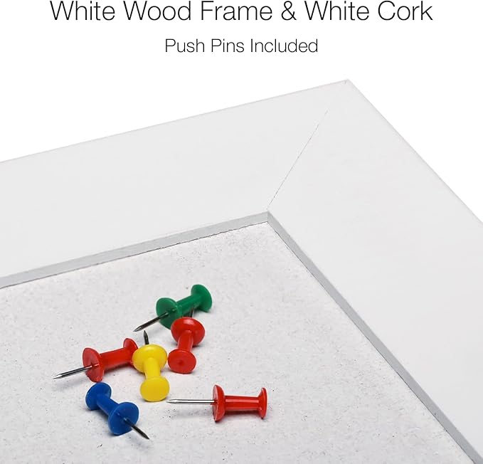 Excello Global Products 24" x 36" White Wood Frame White Corkboard