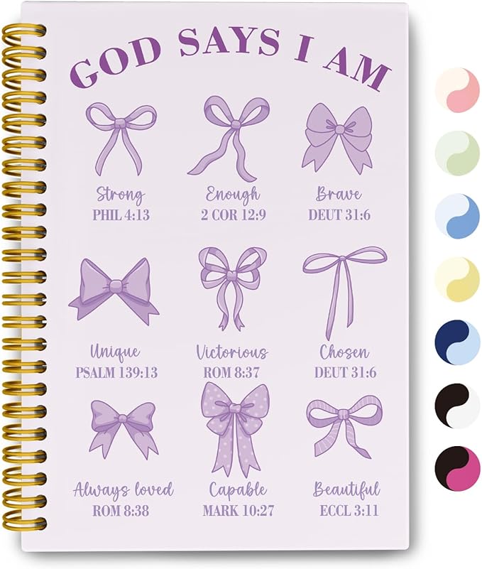 Bible Journal for Women, Christian Prayer Journal Pureple Notebook Gifts for Teen Girls Kids Women, Back To School Bible Study Supplies，Coquette Preppy Bows Cute Church Faith Journaling Hardcover Spiral Notebook 5.5 X 8.3