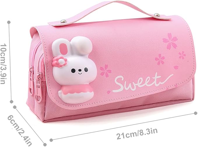 MCWTH Pencil Case for Girls, Kids Large Capacity Cute Pencil Box with Compartments School Organizer Pen Pouch (Sakura Pink)