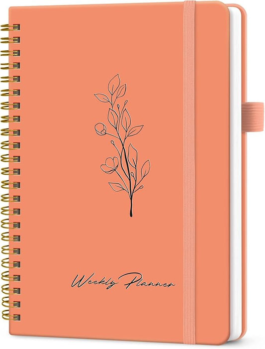 Undated Weekly Planner, Weekly To Do List Notebook with Goal & Habit Tracker Organizer, A5 Weekly Planner Notebook with Spiral Binding, 6.1" x 8.2" - Coral