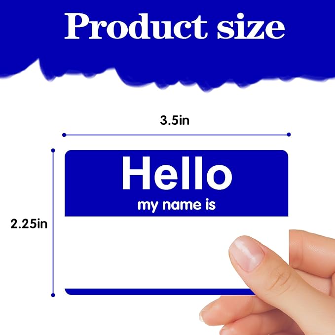 200 Pcs Hello My Name is Tags, 3.5" x 2.25" Blue Adhesive Labels for Office, Meeting, School, Teachers and Mailing