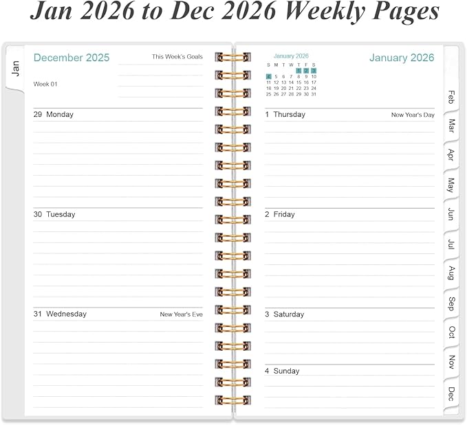 2026 Pocket Planner/Calendar - 2026 Planner from January 2026 - December 2026, Planner 2026 with 12 Tabs, Twin-Wire Binding, Inner Pocket, 3.75" x 6.75", Flower-A