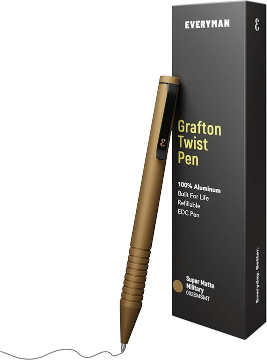 Everyman Military Super Matte Mini Twist Gel Pen | Compact Refillable 0.7mm Gel Pen with Twist Mechanism | Durable Metal EDC Writing Tool for Travel, Office, Work & Gifting