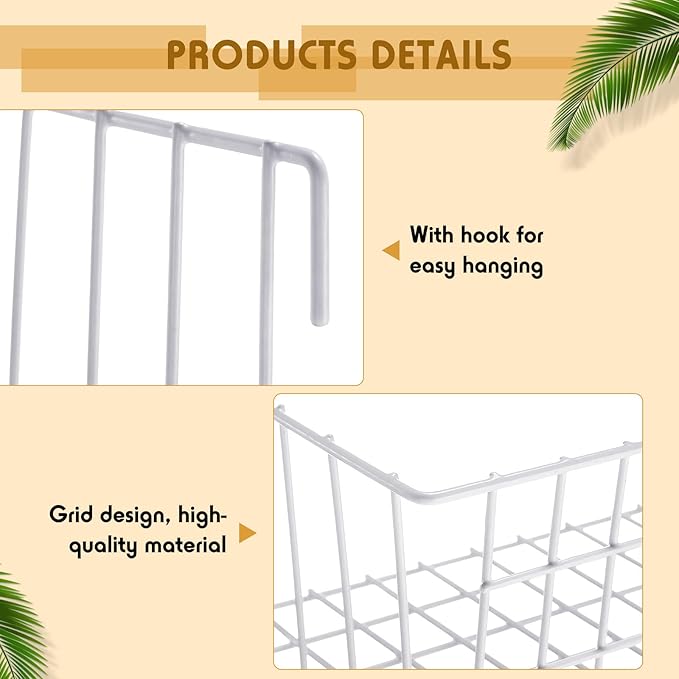 9 Pcs Grid Wall Shelves Gridwall Accessories Wall Grid Panel Hanging Basket with Hooks Set Includes 3 Basket 3 Wire Straight Shelf 3 Hooks Rack for Home Storage Display Organizer (White)