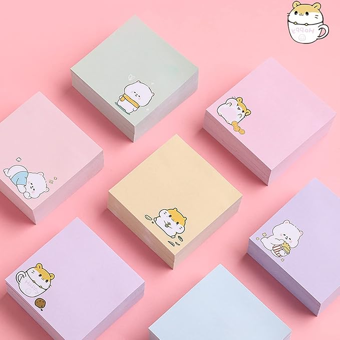 4 Pack 80Sheets Per Pack 3.15x3.15in Self-Stick Note Pads, Kawaii Sticky Notes,Cute Sticky Notes,Korean Sticky Notes,Cute Stationary,Cute School Supplies Aesthetic (Happy Rabbit)