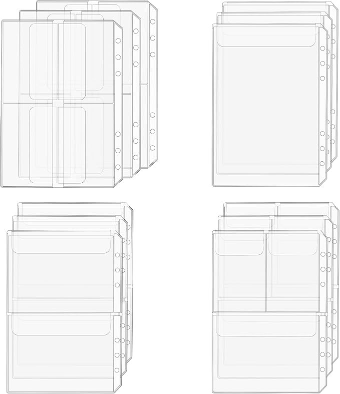 A5 Binder Pockets, 12Pcs A5 Size 6 Holes Binder Inserts, Waterproof Inserts Sleeves Premium Clear Binder Zipper Folders Document Filing Bags for 6-Ring Notebook Binder Loose Leaf Bags, Clear