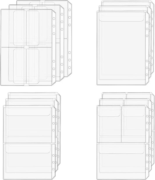 A5 Binder Pockets, 12Pcs A5 Size 6 Holes Binder Inserts, Waterproof Inserts Sleeves Premium Clear Binder Zipper Folders Document Filing Bags for 6-Ring Notebook Binder Loose Leaf Bags, Clear