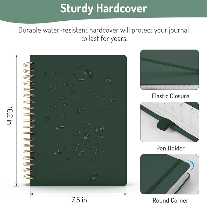 Forvencer Lined Spiral Journal Notebook with 300 Numbered Pages, B5 College Ruled Thick Journals for Writing with 100GSM Paper, Hardcover Notebooks with Contents for Work, School, Women, Men, Dark