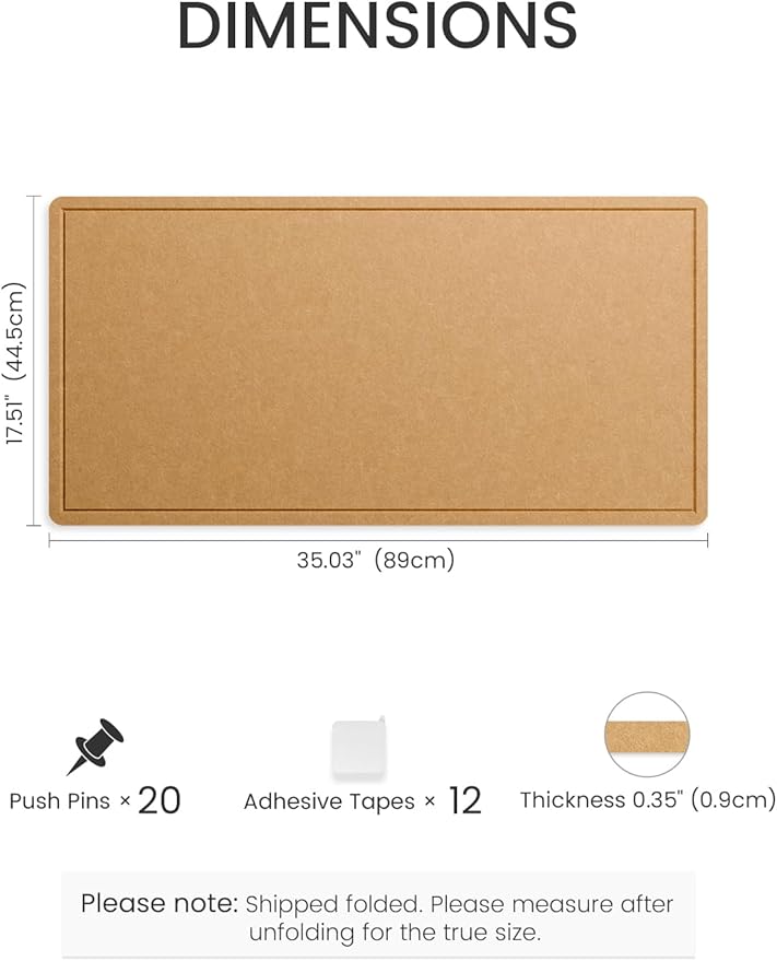 Fluxynara Bulletin Board, 35" x 17.5" Cork Board Alternative with 12 Safe Removable Adhesive Tabs, Foldable Felt Pin Board for Home Office, Classroom, Bedroom,Entryway for Walls— Mustard Yellow