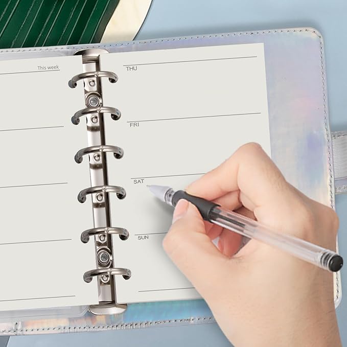Harphia A7 6 Holes Binder Refill Value Set,90sheets weekly plan loose leaf paper with sticker and divider,week planner inserts with binder pockets for A7 binder 6 hole refillable notebook,005dA7week